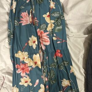 Floral Maxi Skirt in Teal and Pink